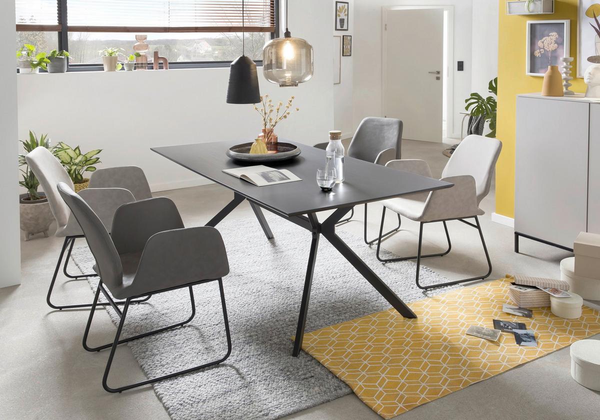 Esstisch Schwarz, Dunkelgrau L: 180cm - Dunkelgrau/Schwarz, Design, Holzwerkstoff/Metall (180/90/75cm) - Livetastic