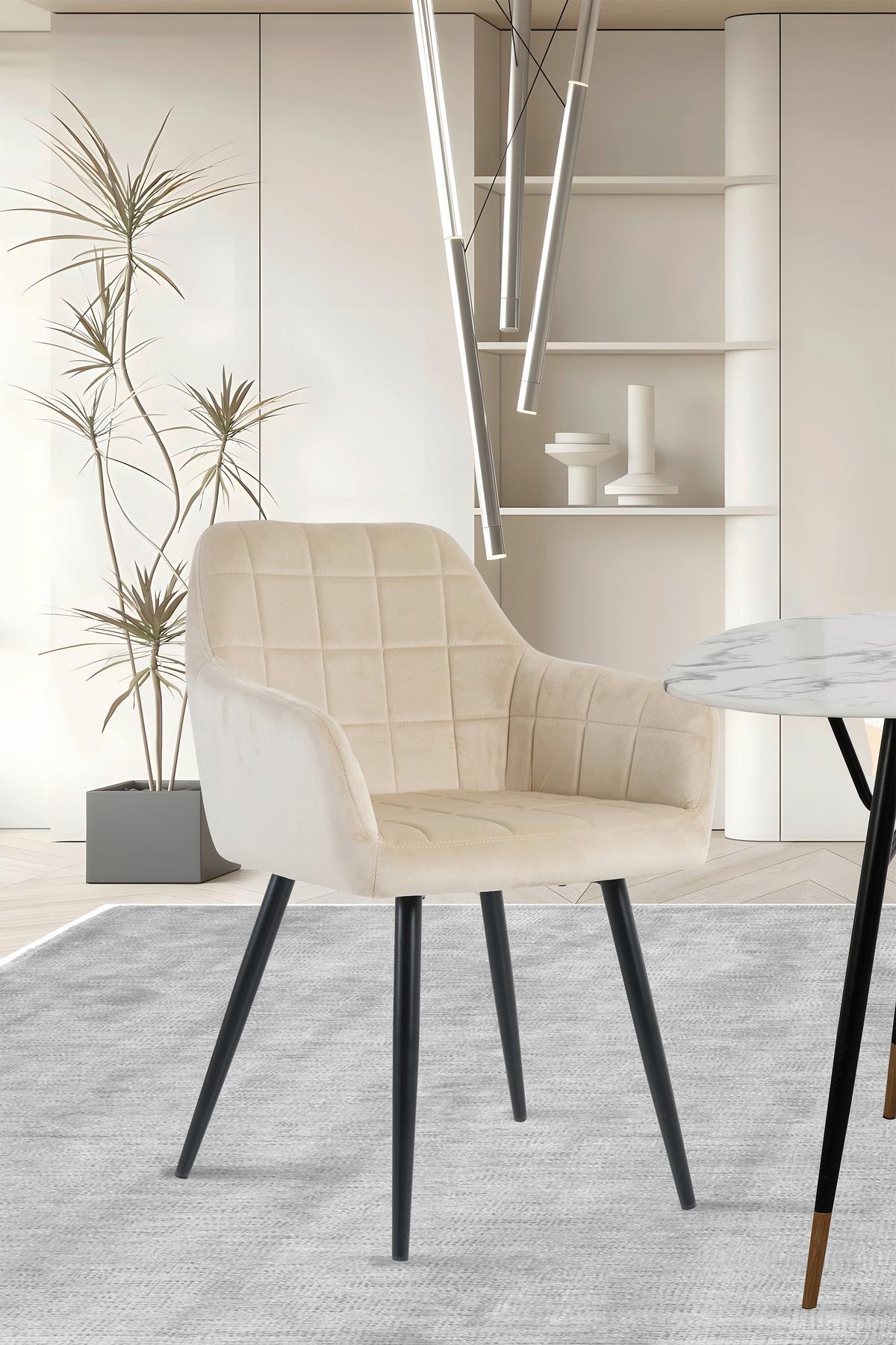 Armlehnstuhl-set Samt Beige, B: 59cm - Beige/Schwarz, Design, Textil/Metall (59/83/62cm) - Livetastic