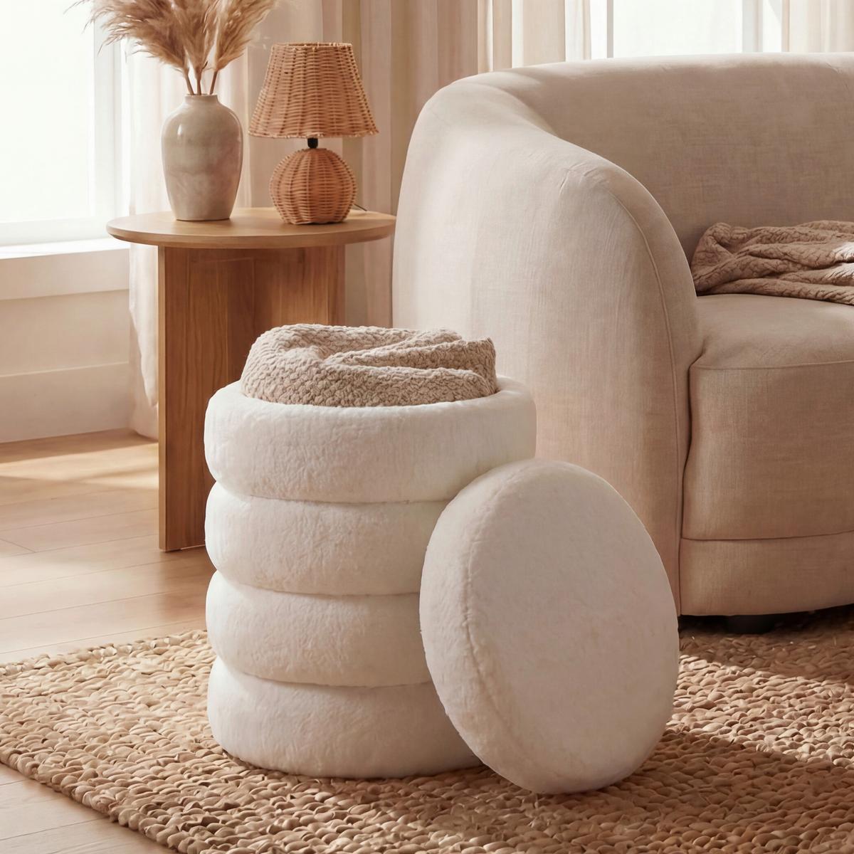 Taburet, š: 40 cm - krémová, Design, textil (40/45/40cm) - Livetastic