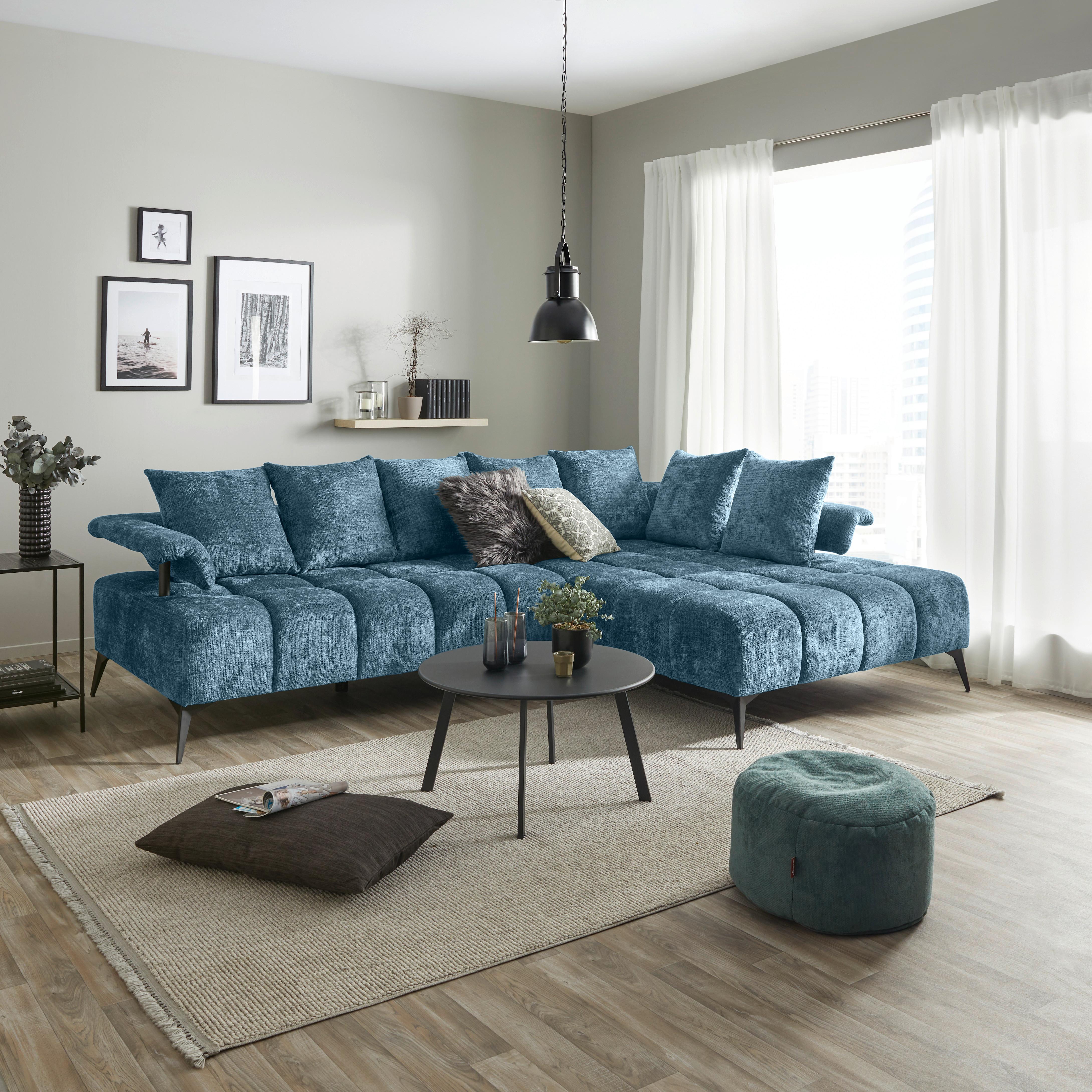 Sedacia súprava VANESSA NEW potrebná š. dverí 90 cm, pravá - modrá/čierna, Modern, kov/textil (297/200cm)