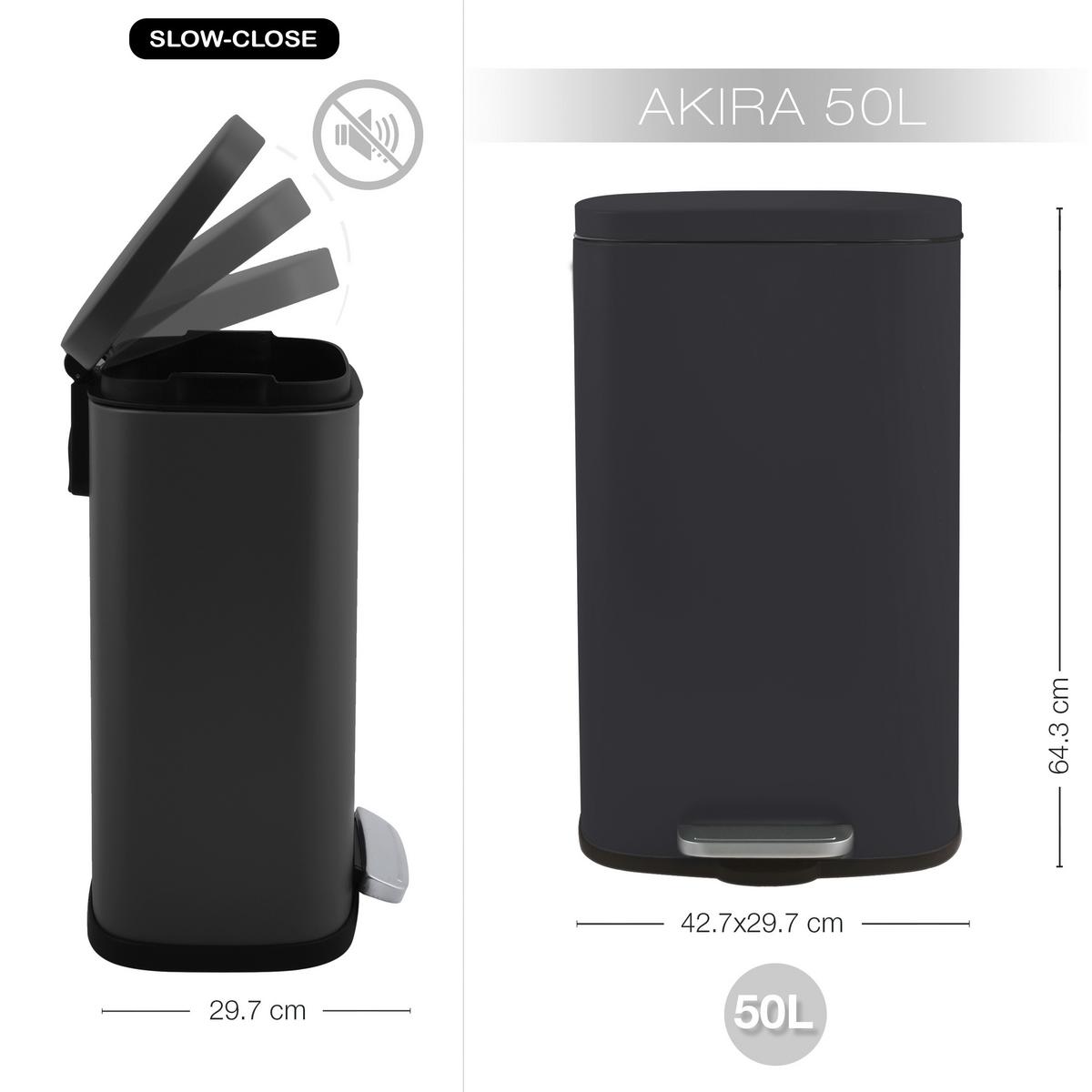 Treteimer Akira 50l Schwarz Metall LxBxH: 42,7x29,7x64,3 cm - Schwarz, Basics, Kunststoff/Metall (42,7/29,7/64,3cm) - Spirella