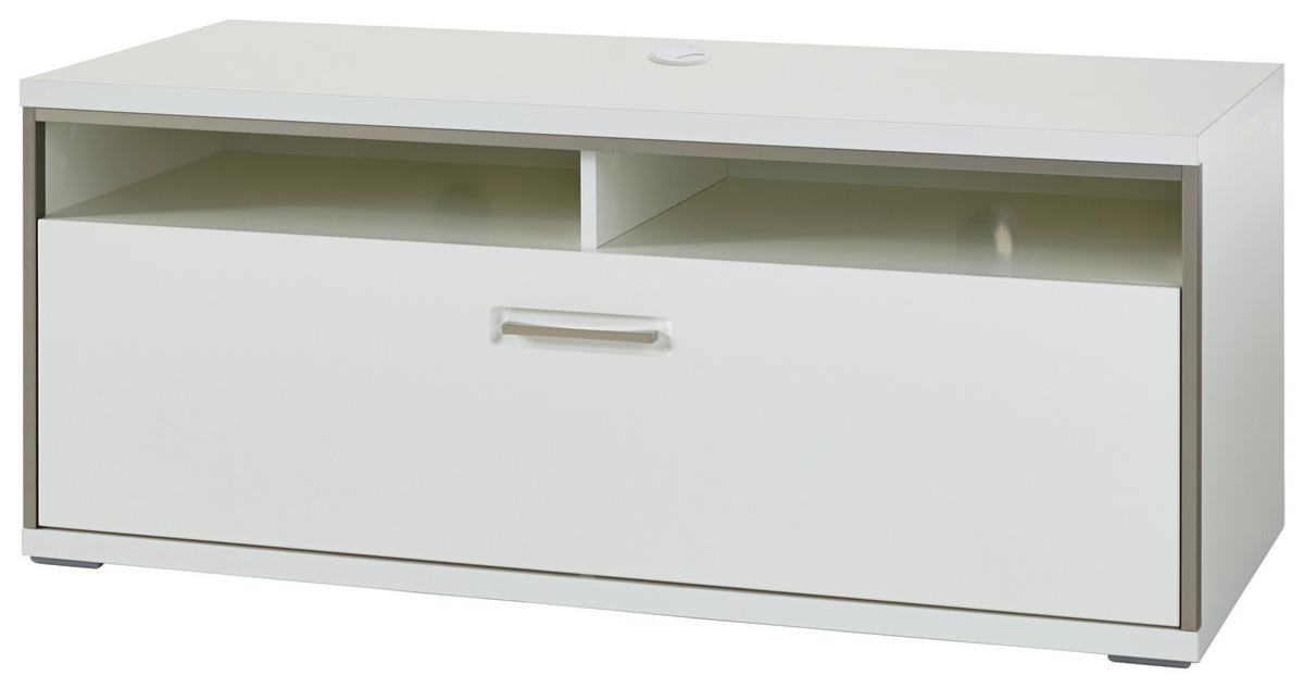 TV-Element Trento B: 124 cm Grau/Silberfarben/Weiß - Weiß Hochglanz/Silberfarben, Design, Holzwerkstoff/Metall (124/51/52cm) - Livetastic