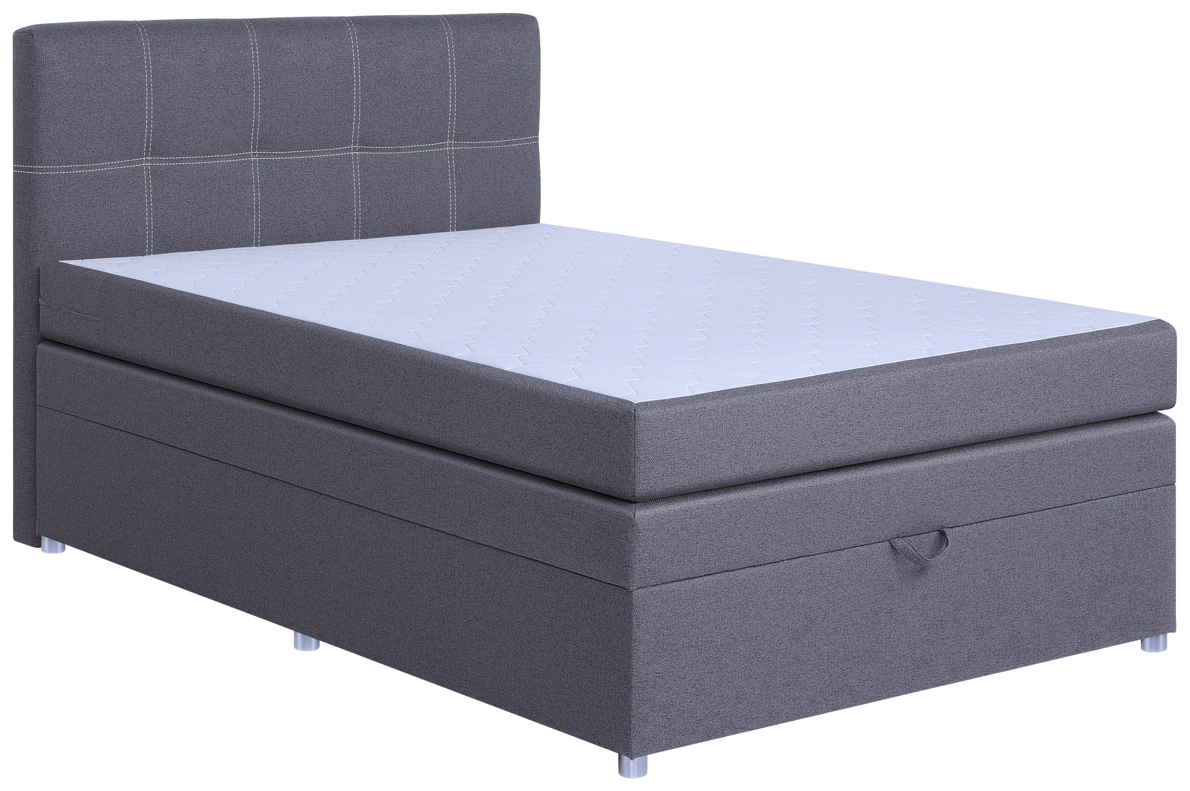 Boxspringbett Royal 140x200 Hellgrau - Chromfarben/Hellgrau, MODERN, Holzwerkstoff/Textil (140/200cm)