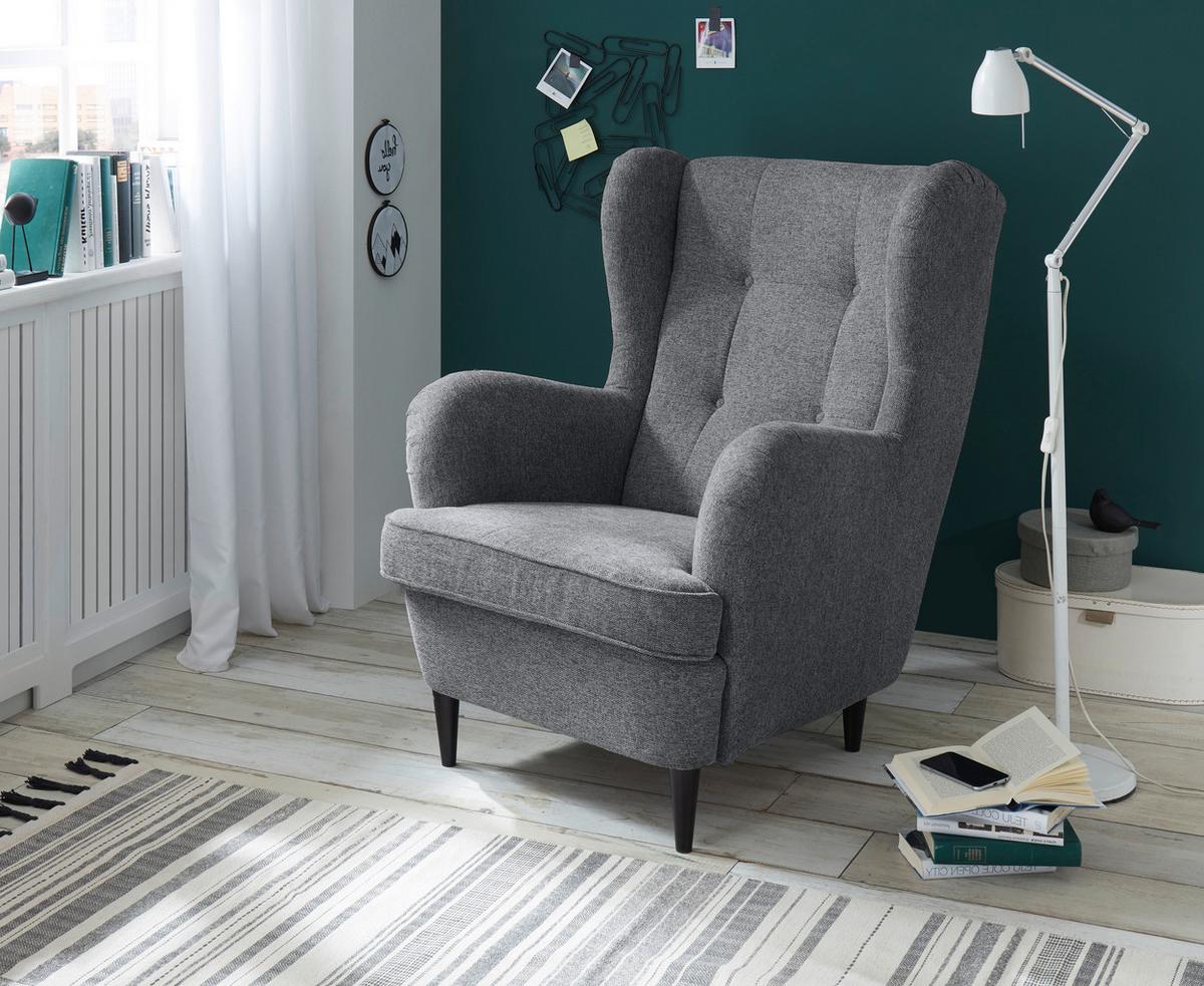 Ohrensessel Oskar Webstoff Anthrazit - Anthrazit/Schwarz, Basics, Holzwerkstoff/Textil (78/102/98cm) - MID.YOU