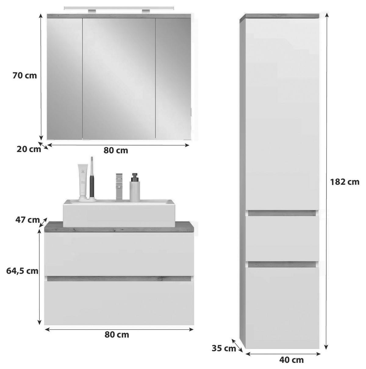 Badezimmer Marbella Weiß, Artisan Dekor 3-teilig - Weiß/Eiche Artisan, MODERN, Holzwerkstoff (120/182/47cm)