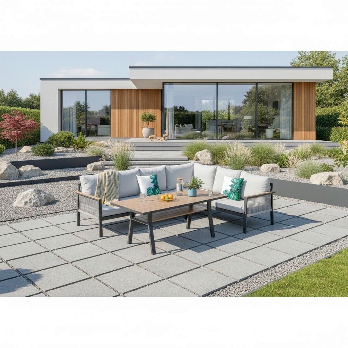 DINING-LOUNGESET CANORA - Ecru/Anthrazit, MODERN, Textil/Metall - Gardenson