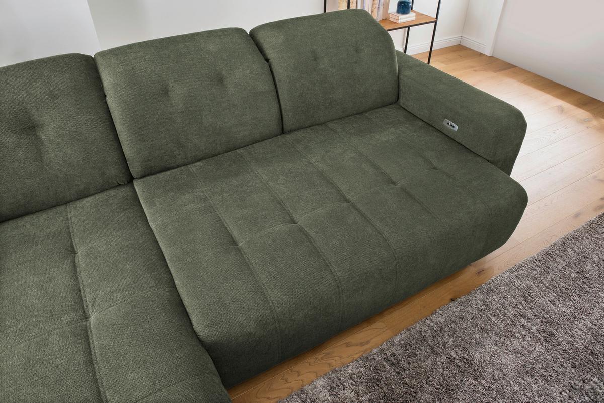 Ecksofa Vicari Dunkelgrün S: 292x185cm - Dunkelgrün/Schwarz, MODERN, Textil (292/185cm) - Livetastic