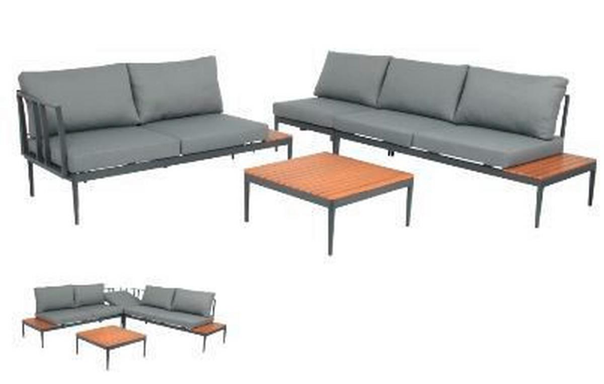 Loungegarnitur 4-Tlg. Paros Holz/Metall/Textil mit Kissen - Anthrazit/Silberfarben, Basics, Holz/Textil (243/68/243cm) - Acamp