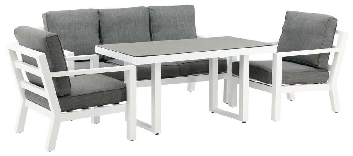 Loungegarnitur 4-tlg Barcelona Metall Mit Kissen - Weiß/Grau, Basics, Textil/Metall - Gardenson