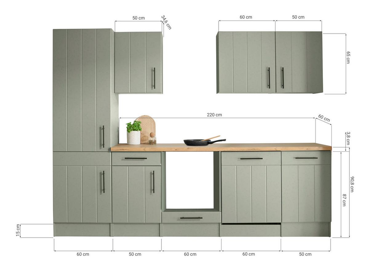 Küchenleerblock Anton Wildeiche/Schilfgrün B: 280cm - Schilfgrün/Wildeiche, Trend, Holzwerkstoff (280cm) - Respekta