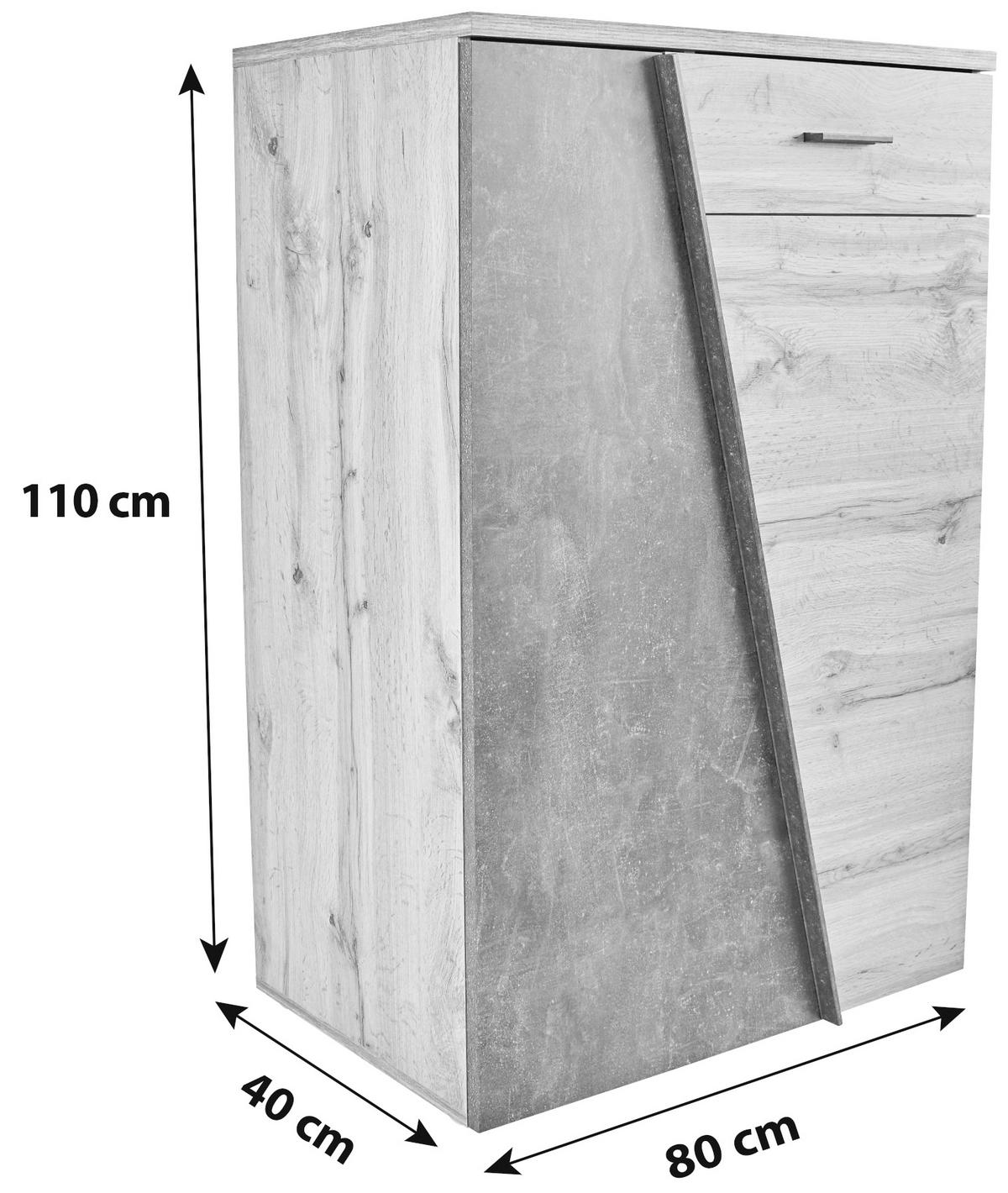 Kommode B 80cm Venedig, Wotan Eiche Dekor/Beton Optik - Eichefarben/Schwarz, MODERN, Holzwerkstoff (80/110/40cm)