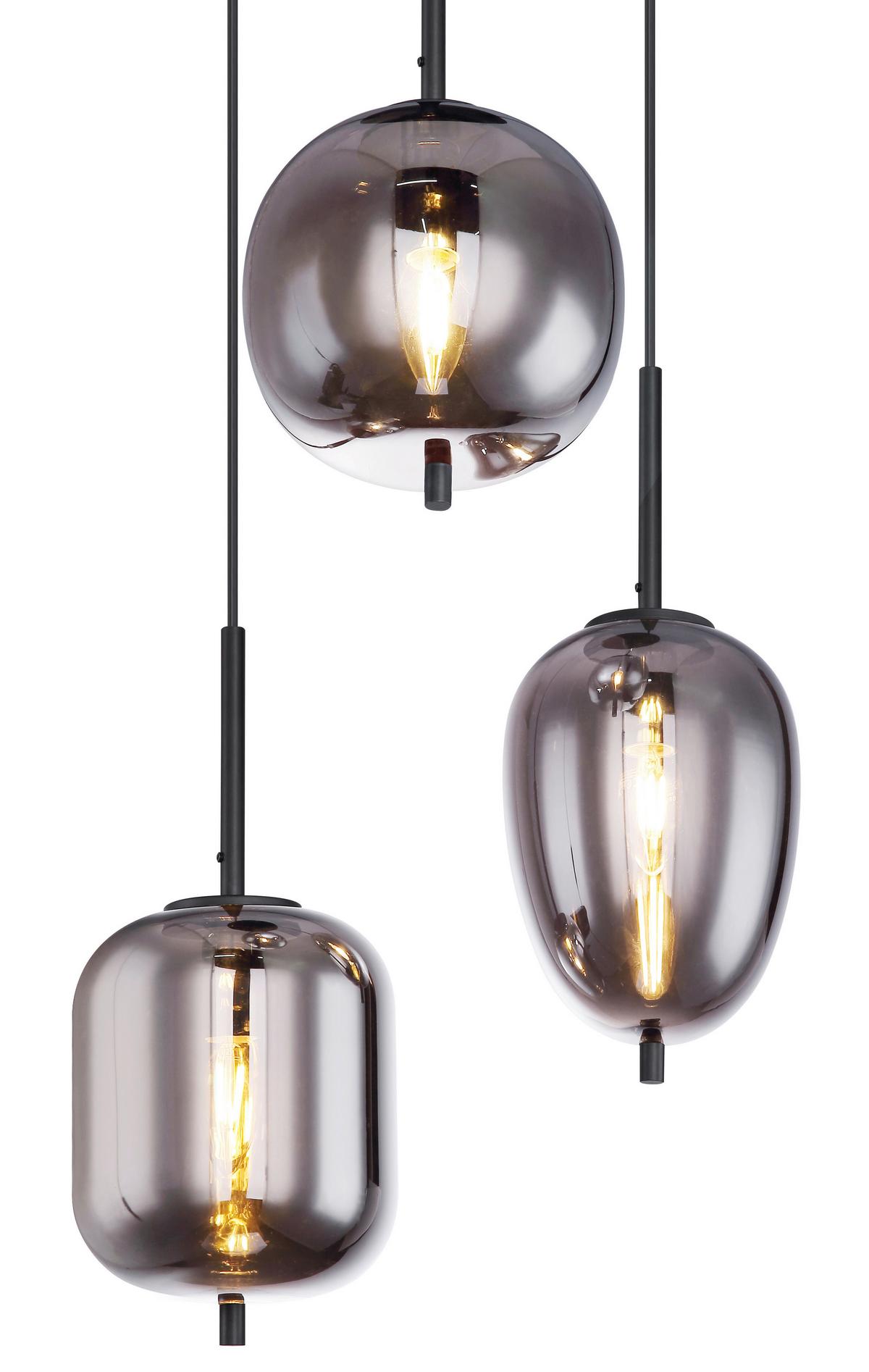 Hängeleuchte Blacky H: 120 Cm 3-Flammig, Mit Rauchglas - Schwarz, Design, Glas/Metall (46/120cm) - Globo