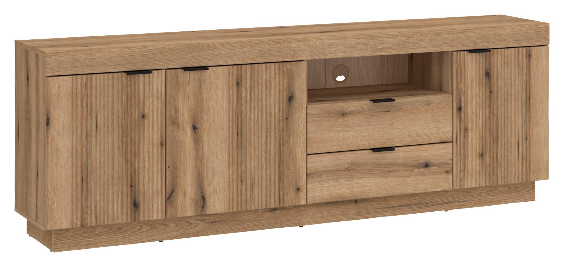 TV-Element Delamar Eichefarben B: 185,9 cm - Eichefarben/Schwarz, Trend, Holzwerkstoff (185,9/66,6/39,6cm)