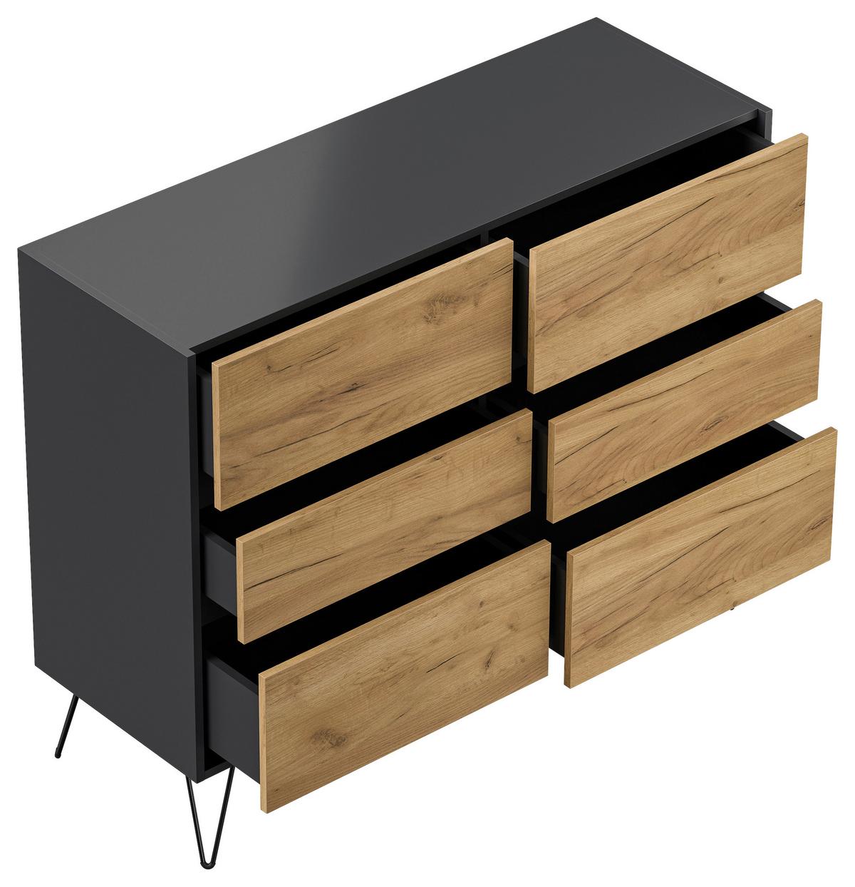 Sideboard Posseik Industrial Graphitfarben/Eichef. B:120 cm - Eichefarben/Schwarz, Design, Holzwerkstoff (120/93,6/42cm) - P & B