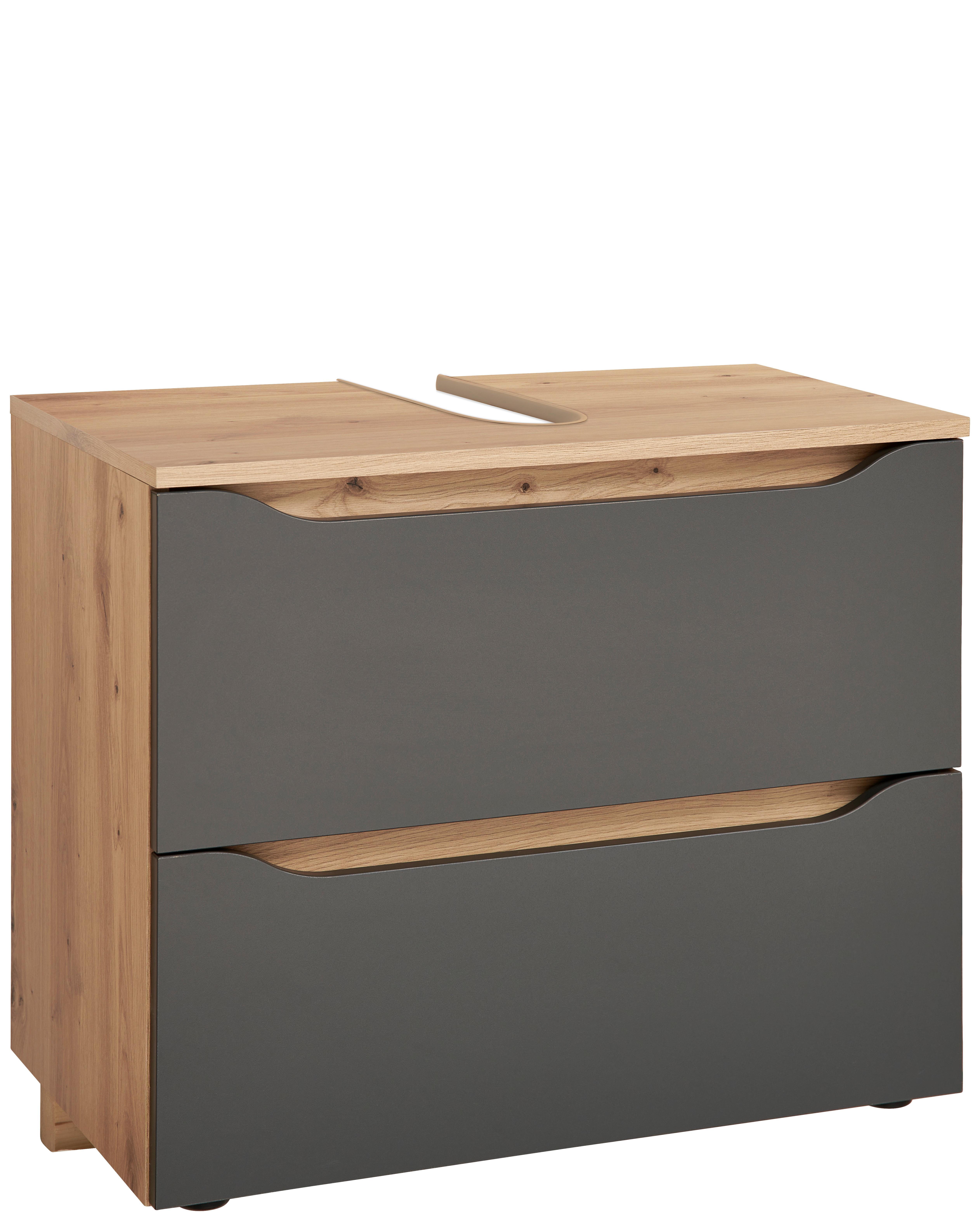 SKRINKA POD UMÝVADLO GIGA - čierna/farba duba, Modern, kompozitné drevo/plast (70/60/40cm)