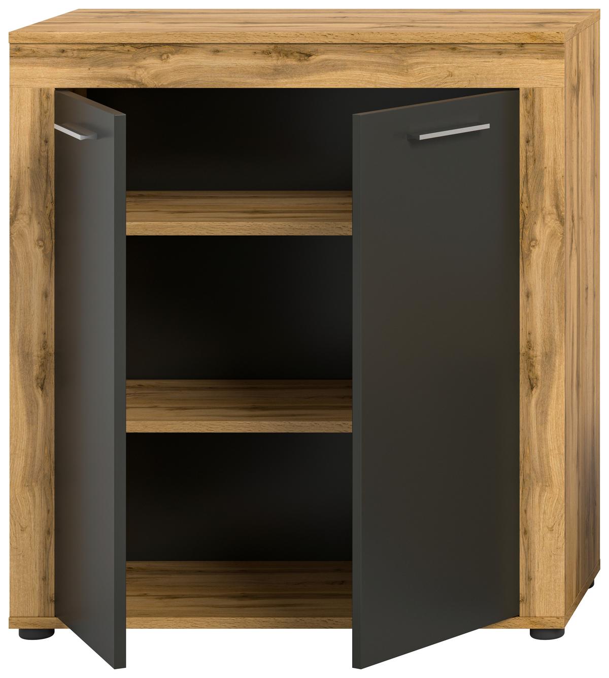 Highboard Jam Eiche Dekor B: 80 Cm - Eiche Wotan/Schwarz, Design, Holzwerkstoff (80/88/35cm) - MID.YOU