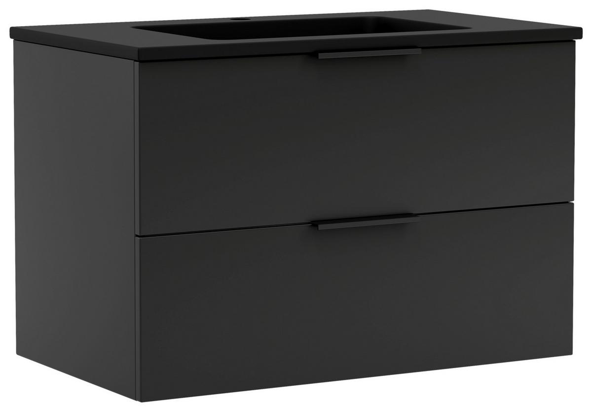Waschtischkombi Sevilla Schwarz, B: 80 cm - Schwarz, MODERN, Keramik/Holzwerkstoff (80/54/47cm) - Held