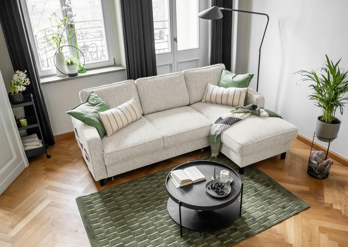 Ecksofa Molly Beige S: 228x148 cm - Beige/Schwarz, Textil (228/148cm) - MID.YOU