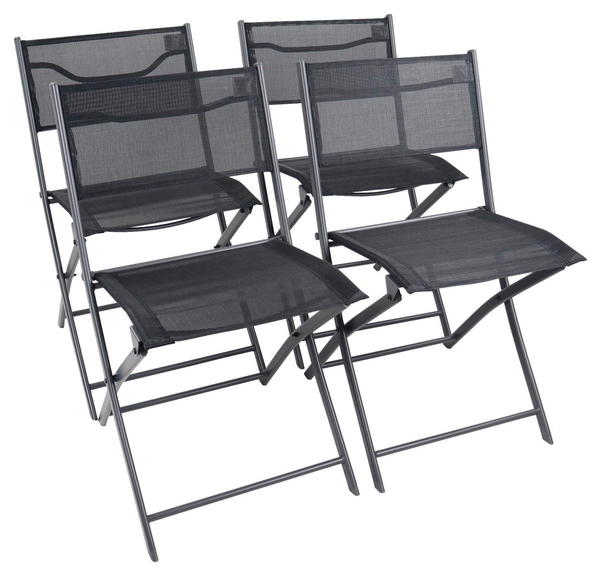 Gartenstuhl-Set Sumila 4-Er Schwarz B: 45 cm - Schwarz, MODERN, Textil/Metall (45/79/46cm) - Ambia Garden