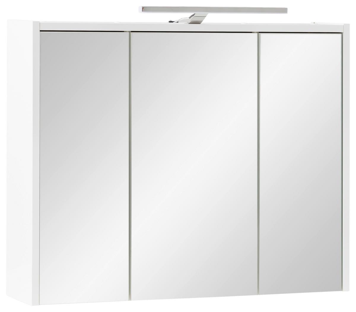 Spiegelschrank Flag Mit Led 3 Türen Weiß - Weiß Hochglanz/Weiß, MODERN, Glas/Holzwerkstoff (74,5/65/16cm) - MID.YOU