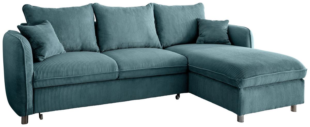 Eckschlafsofa Lauritio Petrol S: 254x160 cm - Chromfarben/Petrol, MODERN, Textil (254/160cm) - Livetastic
