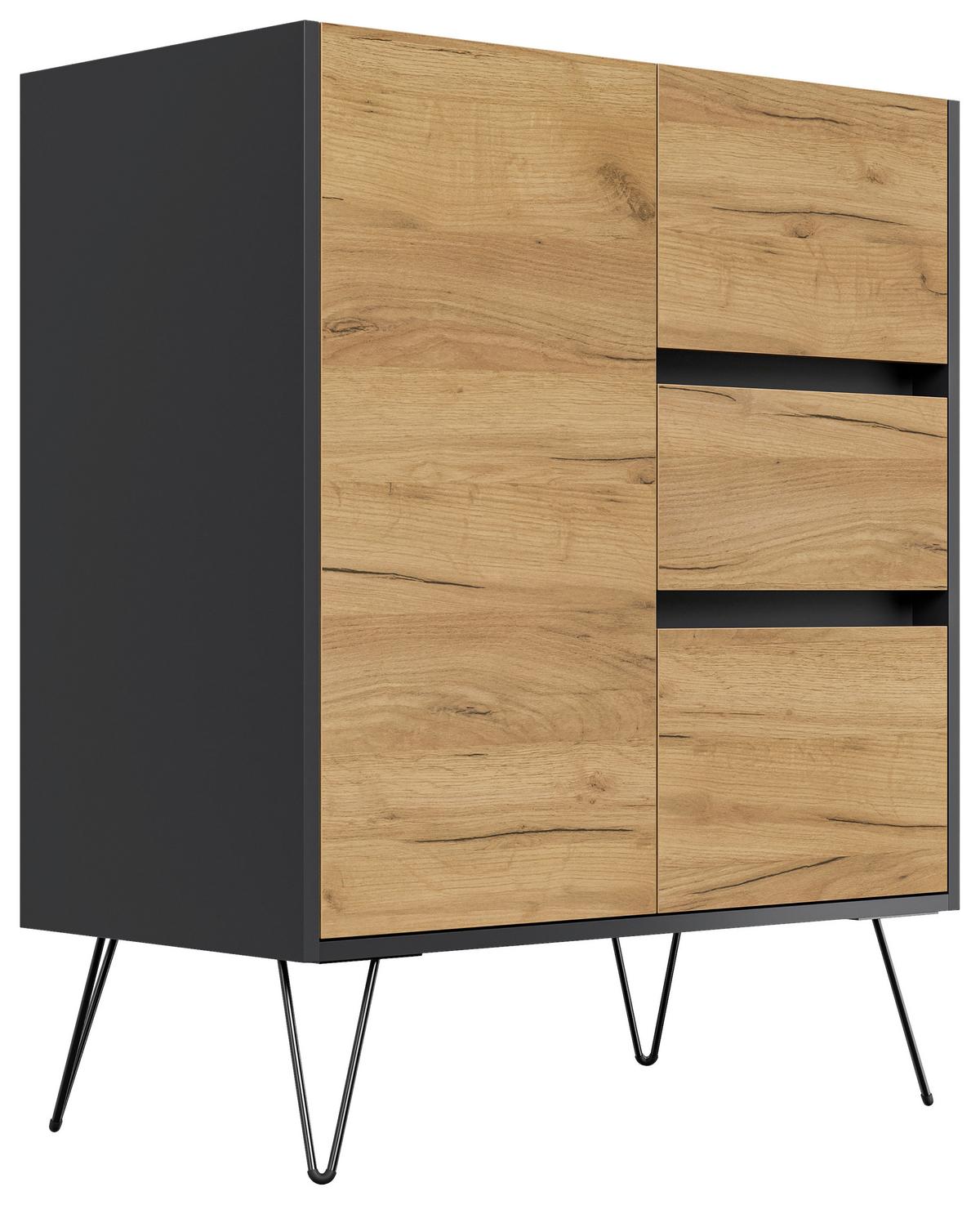 Sideboard Posseik Industrial Graphitfarben/Eichef. B: 79 cm - Eichefarben/Schwarz, Design, Holzwerkstoff (79/93,6/40,6cm) - P & B