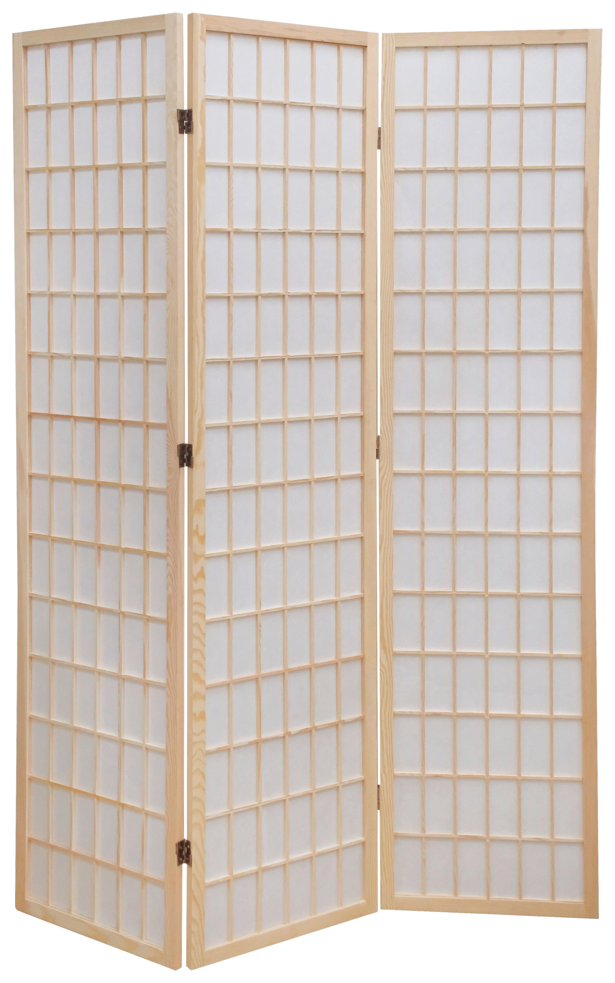 Paraván Naomi 3 - natúr színű/fehér, Modern, textil/fa (130/179/2cm)