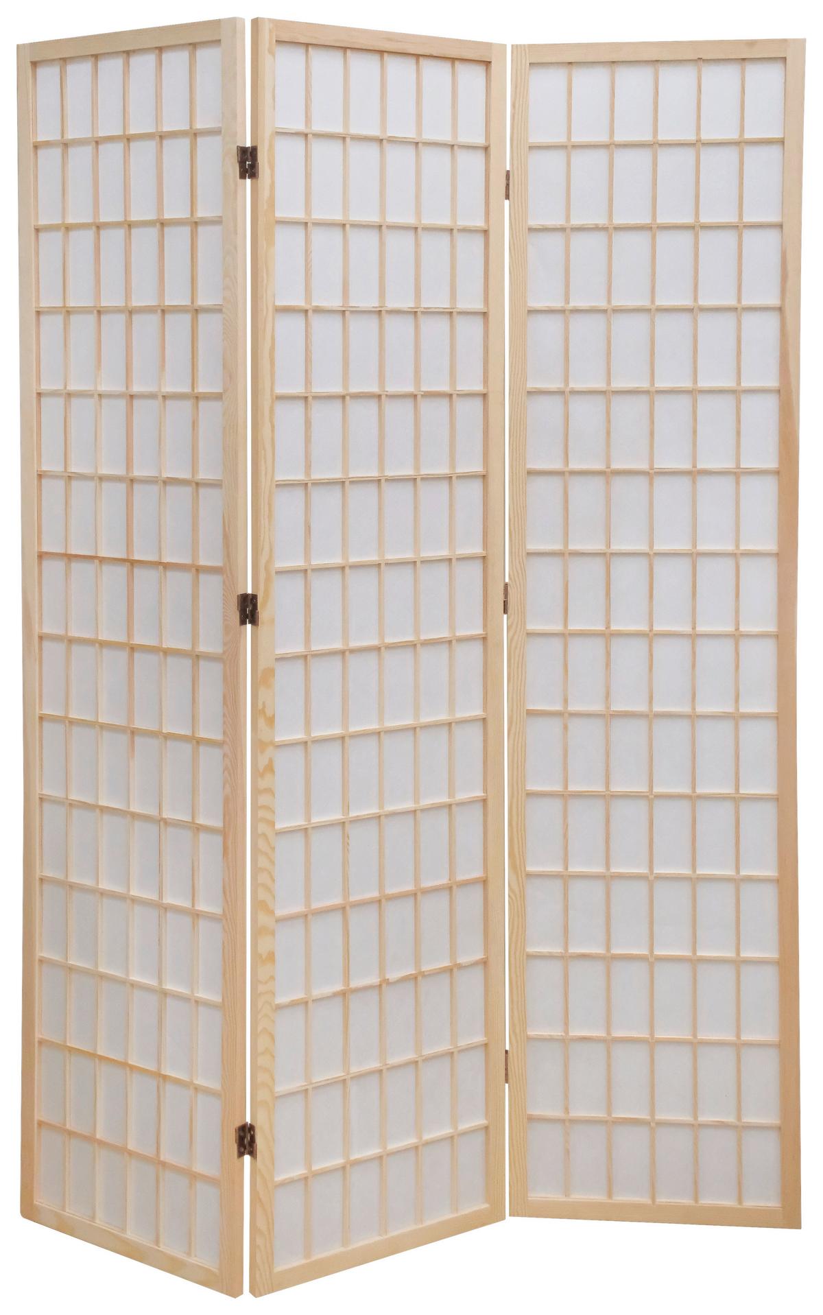 Paraván Naomi 3 - natúr színű/fehér, Modern, textil/fa (130/179/2cm)