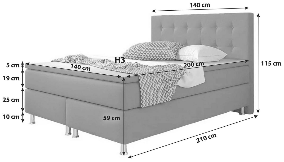 Boxspringbett Mit Topper 140x200 Köln - Silberfarben/Braun, KONVENTIONELL, Textil (140/115/210cm) - MID.YOU