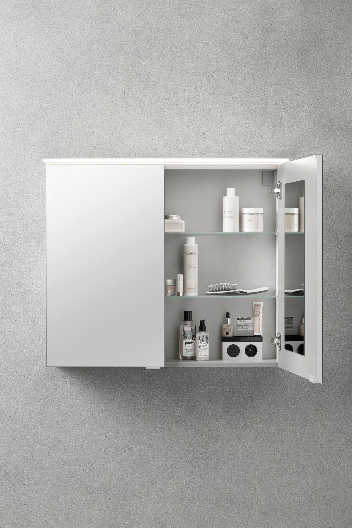 Spiegelschrank B.perfekt + Led 2-Türig 80x69,5x23,5 cm Weiß - Weiß, MODERN, Glas/Holzwerkstoff (80/69,5/23,5cm) - MID.YOU