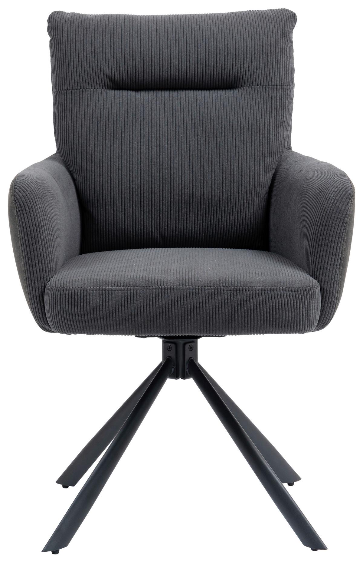 Armlehnstuhl Emely Anthrazit Sitzfl. 180° drehbar, B: 60cm - Anthrazit/Schwarz, KONVENTIONELL, Textil/Metall (60/95/67cm) - MID.YOU
