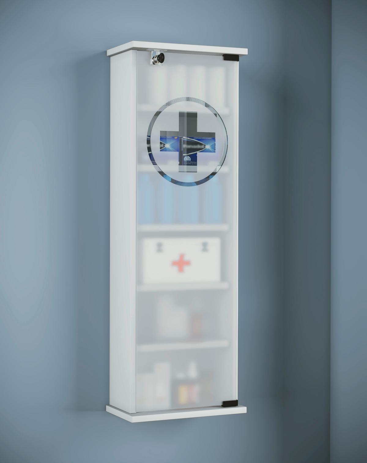 Medizinschrank Omal XXL Weiß 31x92 cm versperrbar - Weiß, Basics, Glas/Holzwerkstoff (31/92/18cm) - MID.YOU