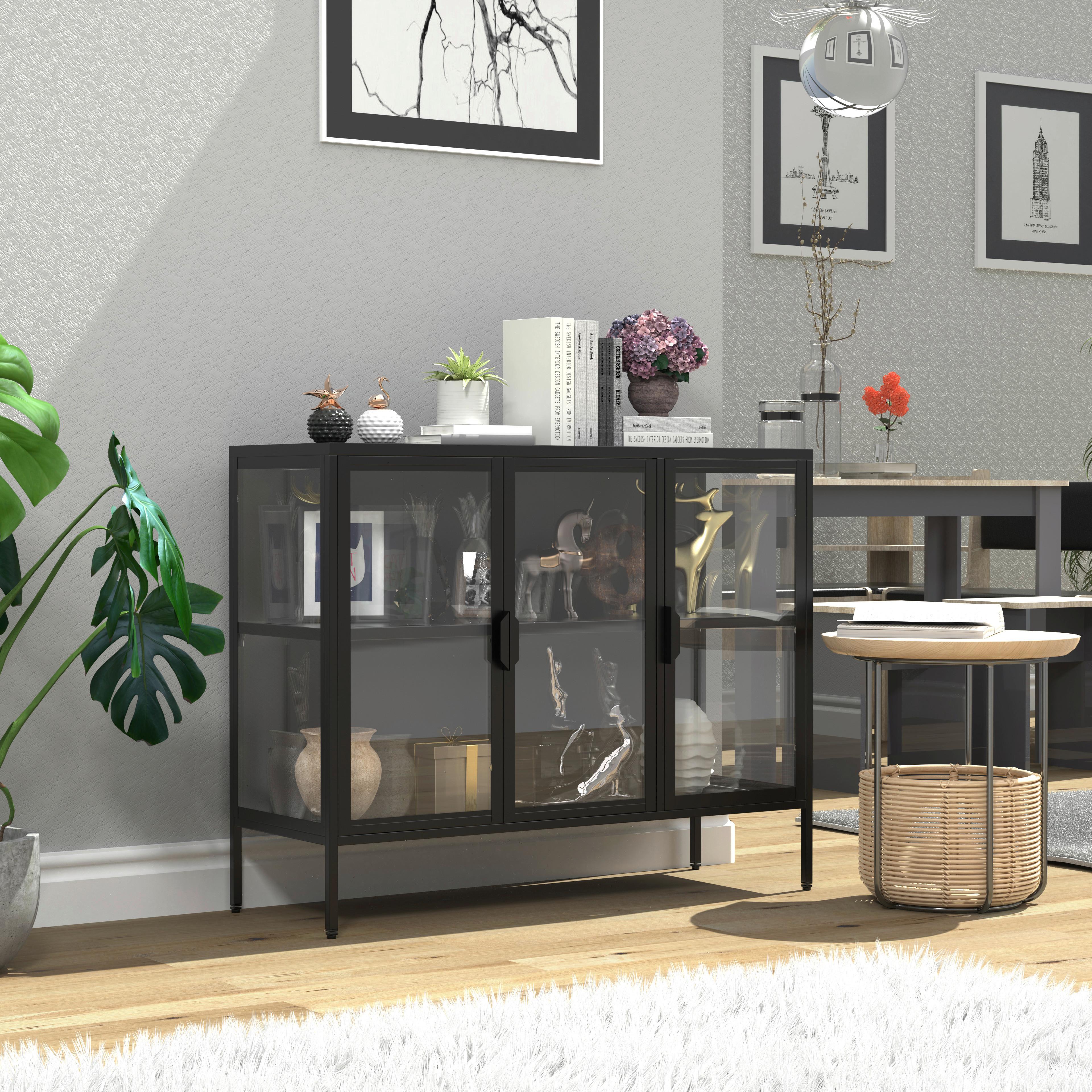 Vitrine Floka Schwarz B: 110 cm - Transparent/Schwarz, Design, Glas/Metall (110/80/35cm) - MID.YOU