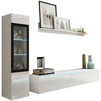 Wohnkombination 3--teilig. mit LED Vera Weiß Hochglanz - Weiß Hochglanz/Weiß, LIFESTYLE, Glas/Holzwerkstoff (210/130/33cm) - P & B