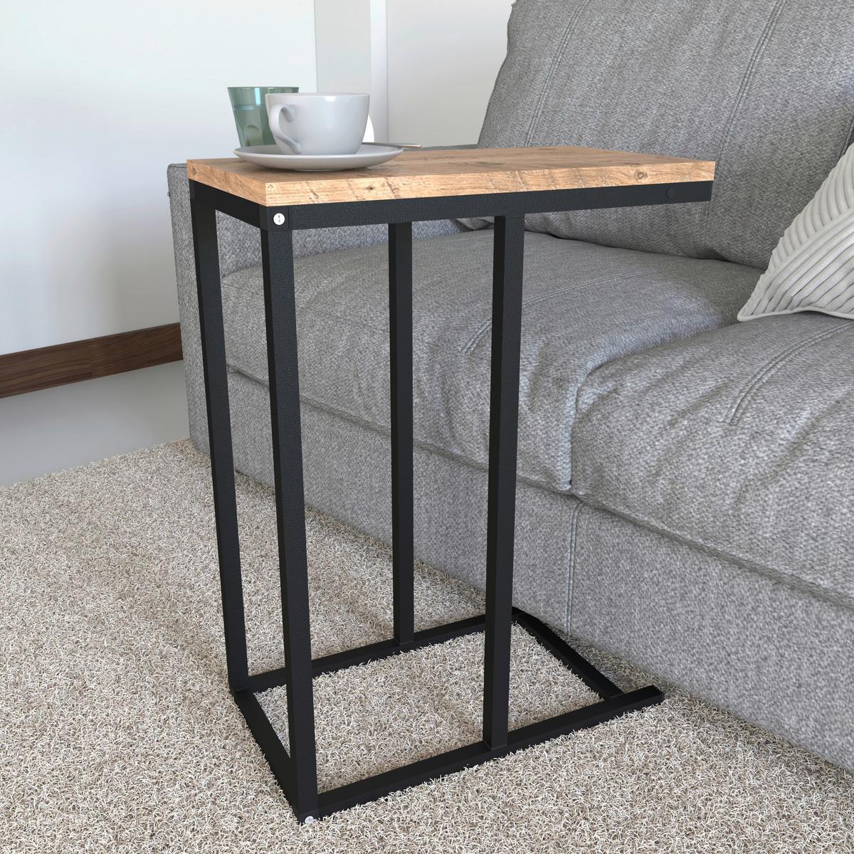 Beistelltisch Insasi Schwarz Honigeiche Dekor - Honigeiche/Schwarz, Design, Holzwerkstoff/Metall (46/26/63cm) - MID.YOU
