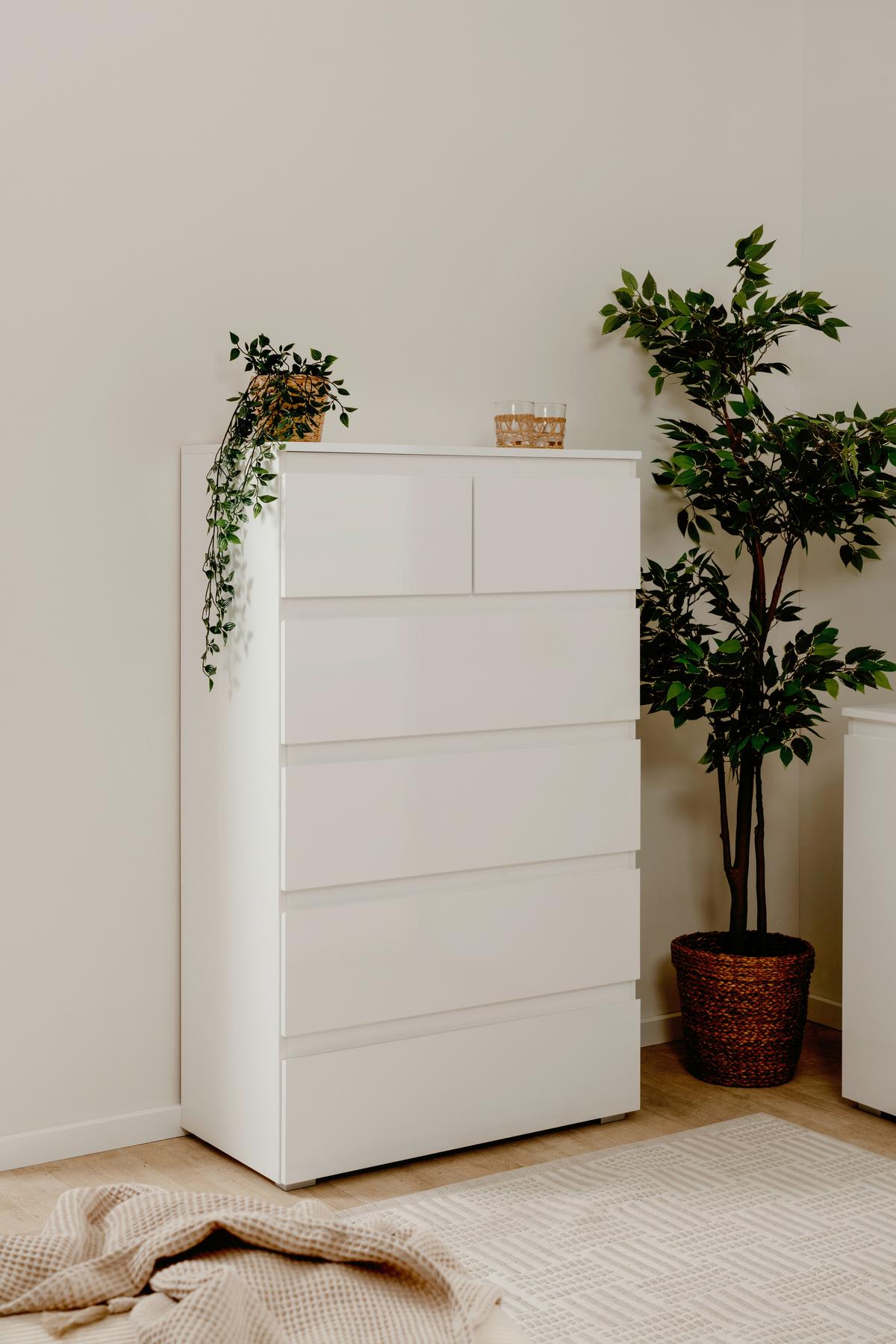 Kommode Capetown Melamin Weiß, B: 80 Cm - Silberfarben, Trend, Holzwerkstoff (80/131,5/40cm)