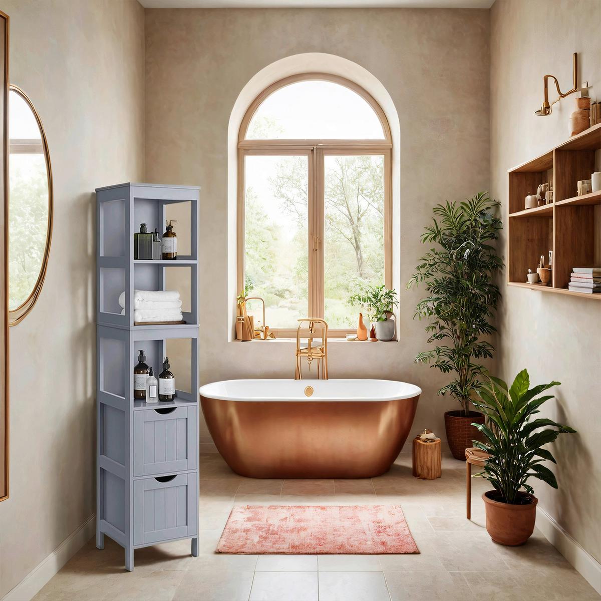 Midischrank Bathroom Cabinet - Grau, MODERN, Holzwerkstoff (30/141,5/30cm) - MID.YOU