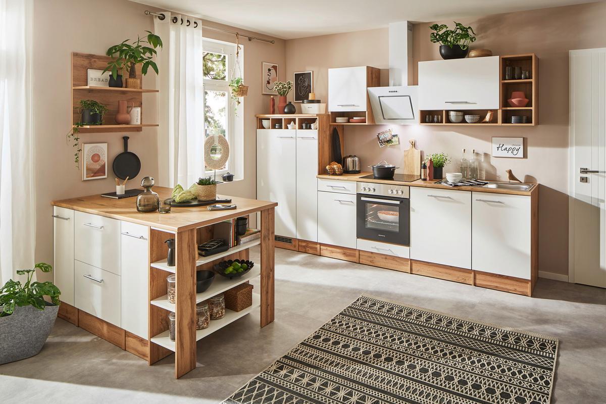 Küchenblock Hilde Küchenzeile 310 cm - Wildeiche/Weiß, Design, Holzwerkstoff (310-150cm) - Respekta