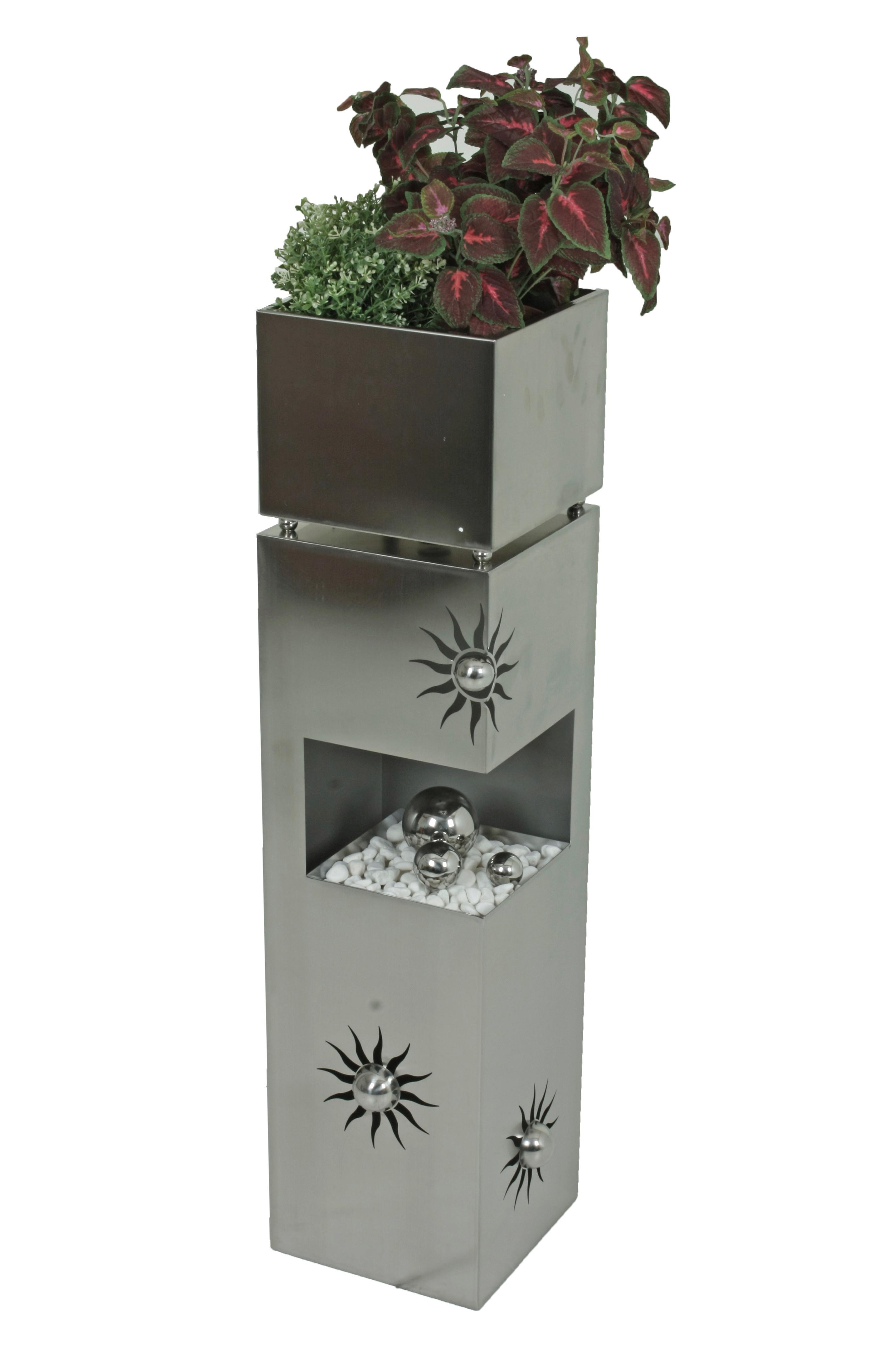 Blumensäule Edelstahl Silberfarben Sonne - Silberfarben, Basics, Metall (28/100/28cm)