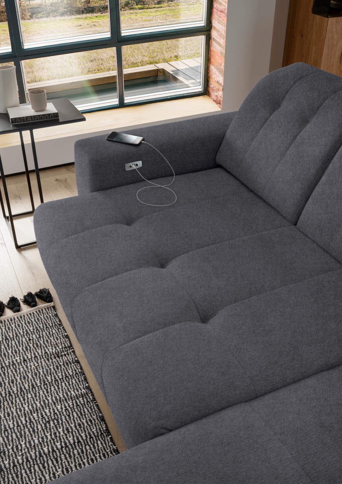 Ecksofa Mit Usb Anschluss Sano, Anthrazit, S: 258x180 Cm - Anthrazit/Schwarz, MODERN, Textil (258/180cm) - Livetastic