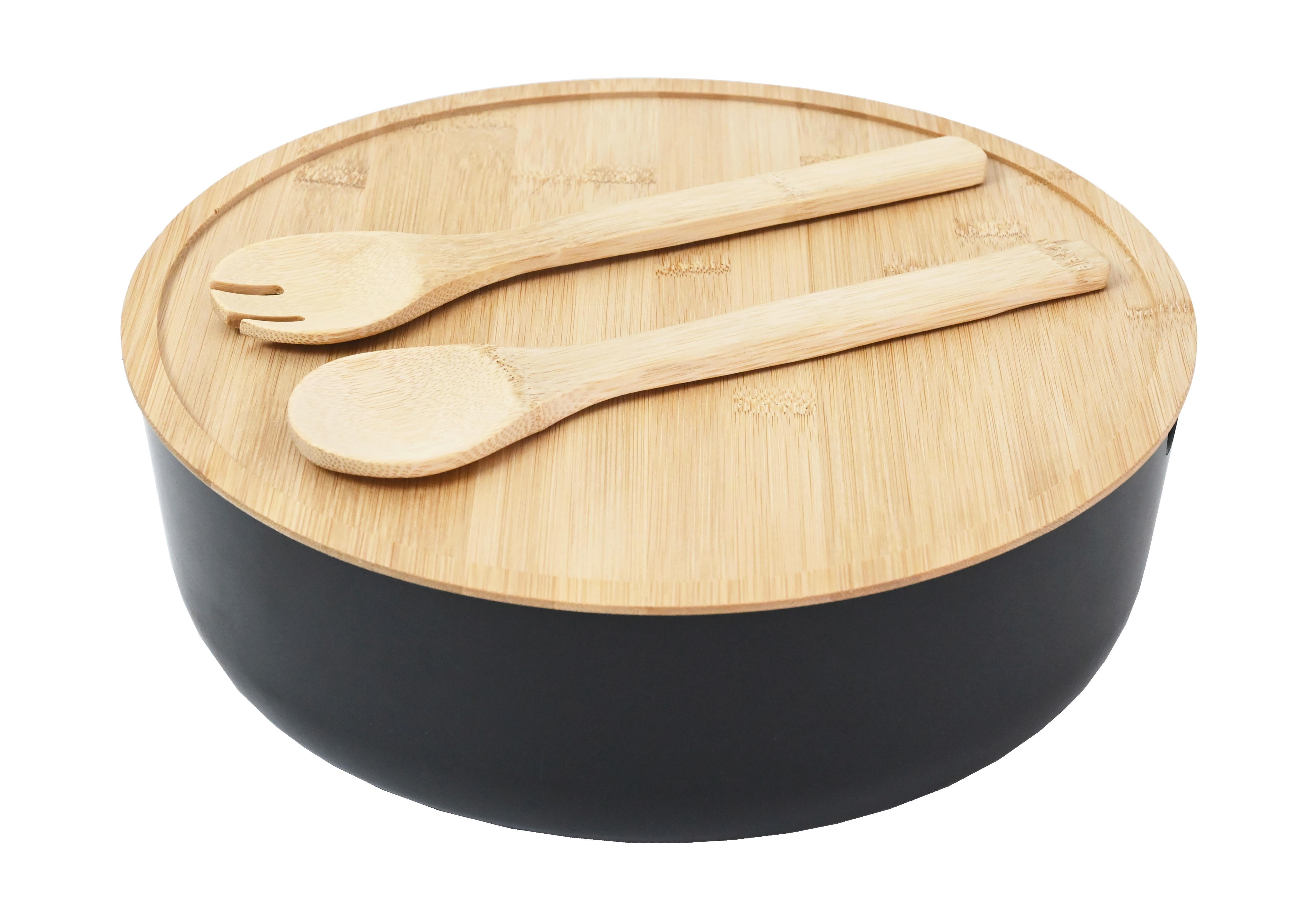 Salátová mísa s příslušenstvím MAGNUS - černá/přírodní barvy, Konvenční, plast/přírodní materiály (30,5/9,5cm) - Mömax