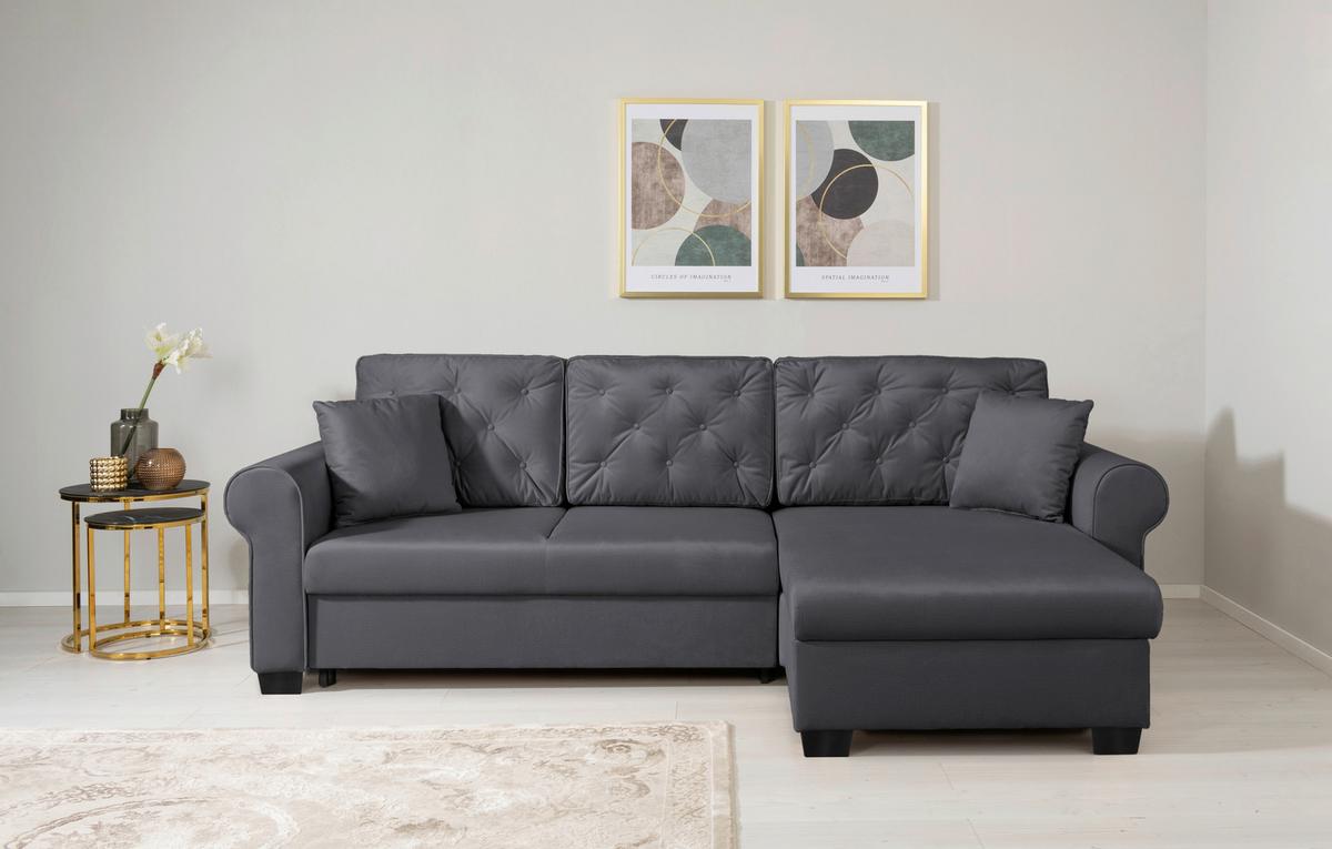 Ecksofa Arles Dunkelgrau 23. S: 266x161 Cm - Dunkelgrau/Buchefarben, Design, Textil (266/161cm) - MID.YOU