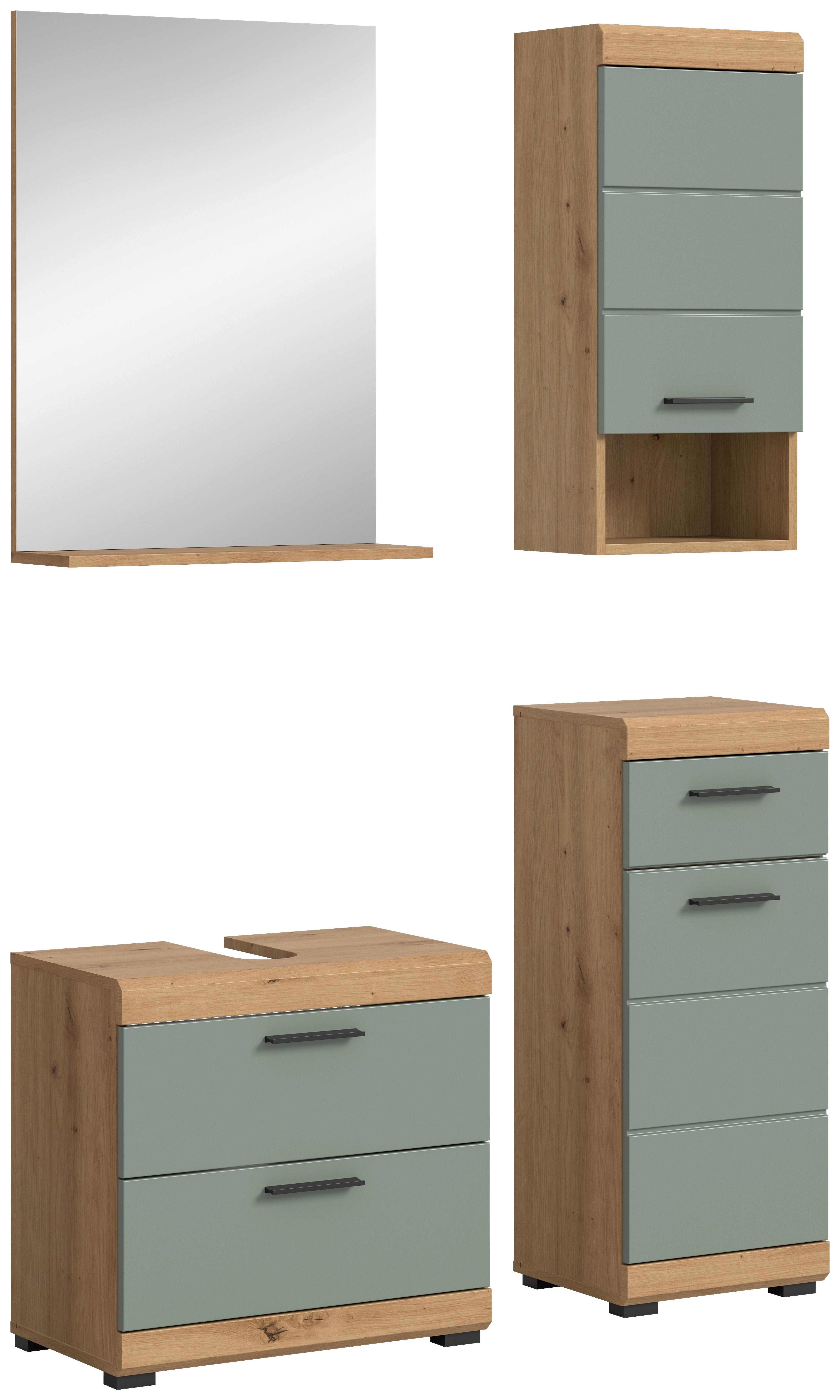 Badezimmer Scout Salbeigrün/Eiche D. B: 134 cm - Salbeigrün/Schwarz, MODERN, Glas/Holzwerkstoff (134cm) - MID.YOU