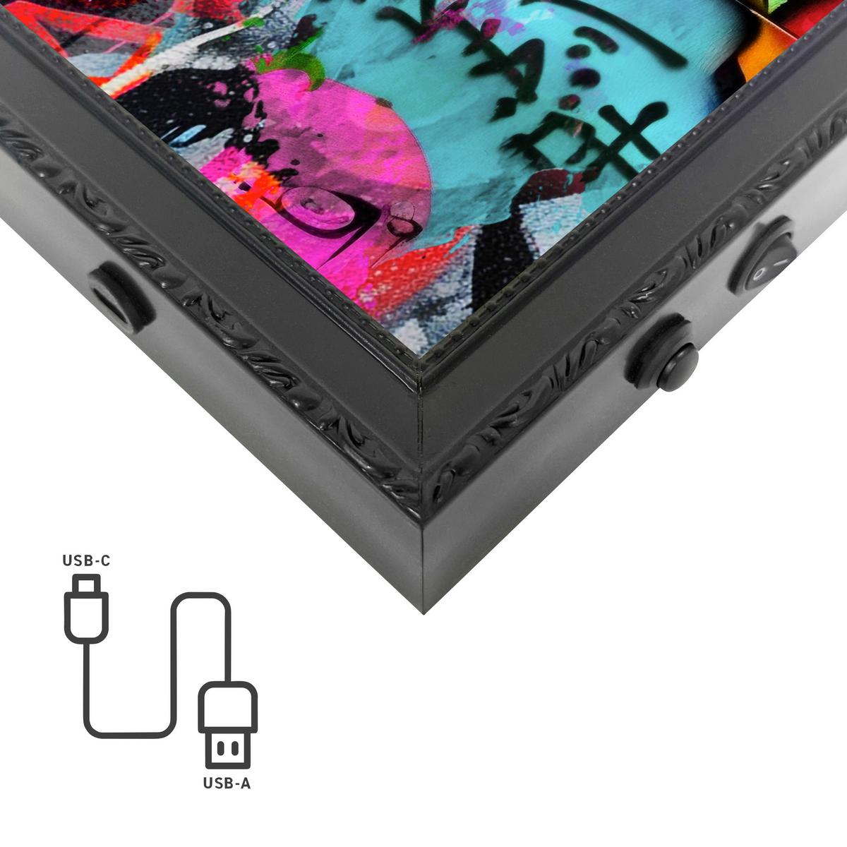 LED-Bild Neon Black Dream - Multicolor/Schwarz, Basics, Holzwerkstoff/Kunststoff (70cm)