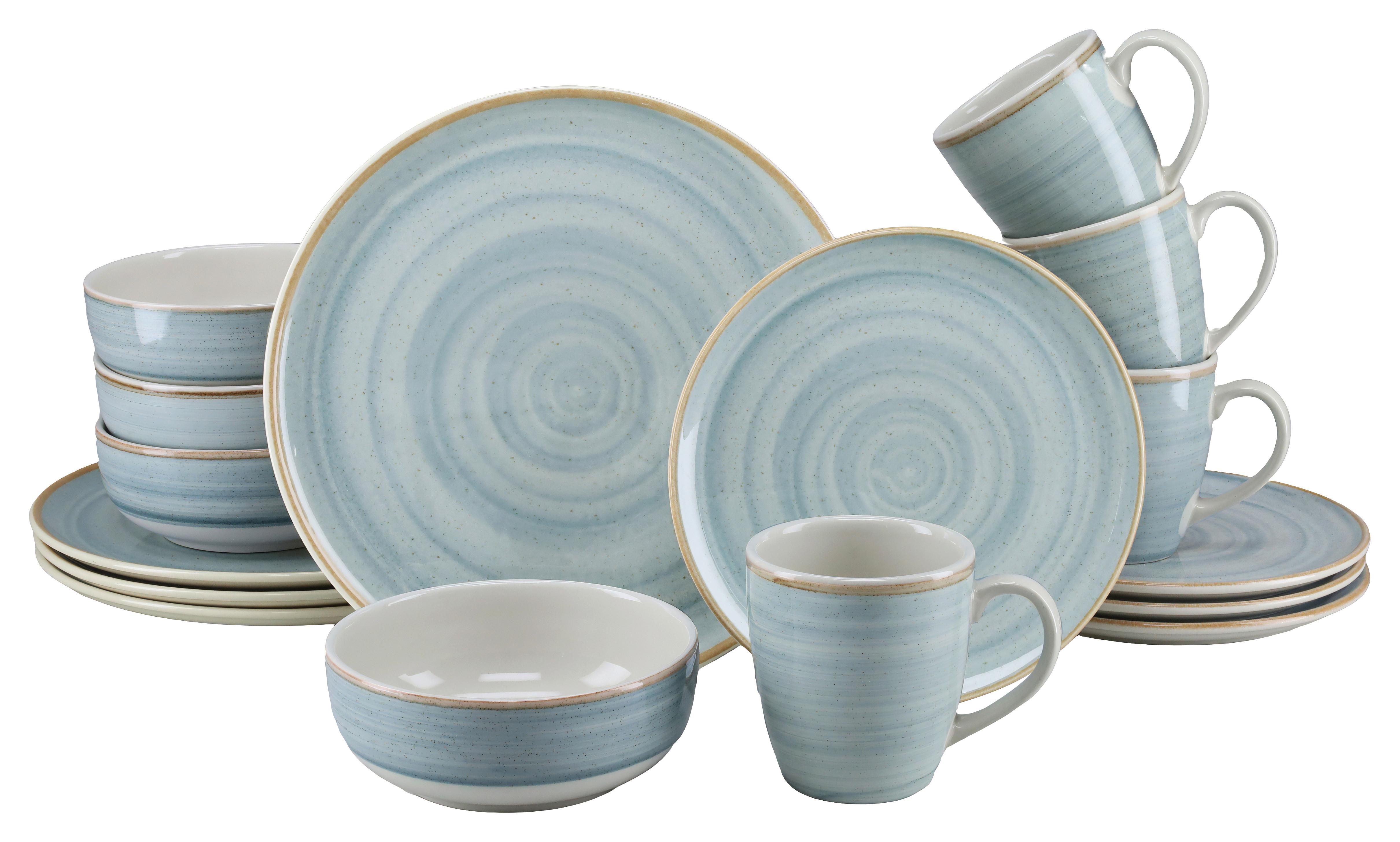 Kombiservice Steinzeug 16 -Teilig. Creme/Azurblau - Azurblau/Creme, Basics, Keramik - Creatable