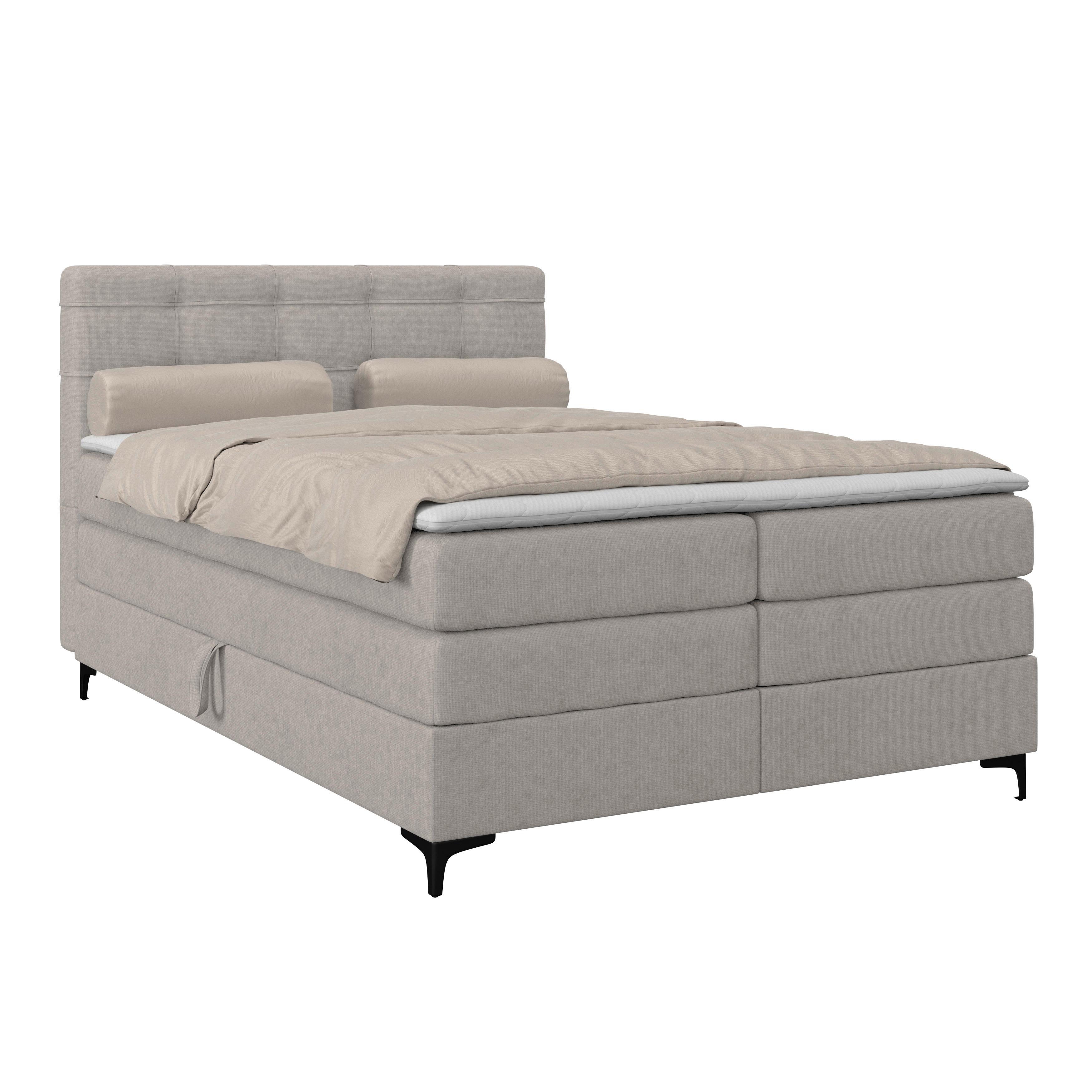 Boxspringbett MITTO Lavagrau 140x200 cm - Lavagrau/Schwarz, KONVENTIONELL, Textil/Metall (140/200cm)