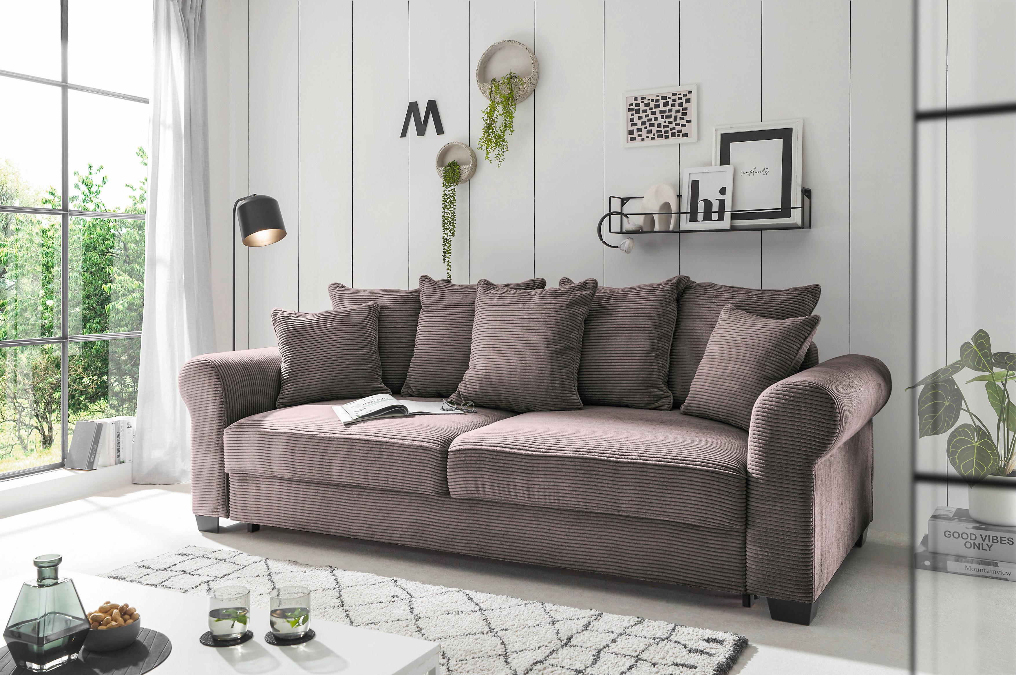 2-Sitzer-Sofa Mit Schlaffunktion Maureen B:250cm - Schwarz/Braun, KONVENTIONELL, Textil (250/95/125cm) - MID.YOU