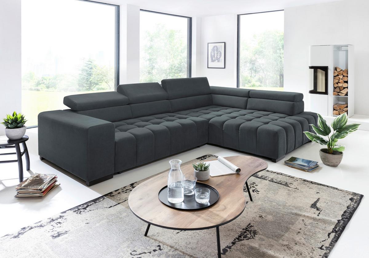 Eckschlafsofa Elias Neu Dunkelgrau S: 307 Cm - Dunkelgrau/Schwarz, Design, Textil (307/201cm) - Livetastic