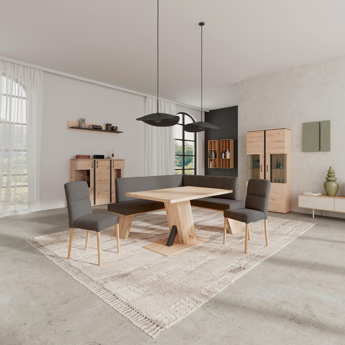 Eckbank Emma Ii Webstoff Anthrazit, B: 185 Cm - Eichefarben/Anthrazit, KONVENTIONELL, Holzwerkstoff/Textil (185/150cm)