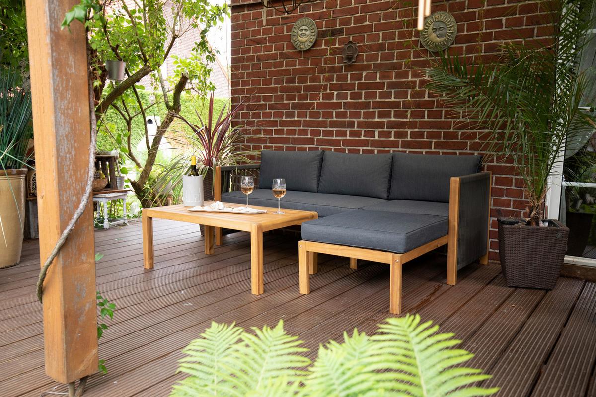 Loungegarnitur Malaga Aus Holz Mit Kissen - Schwarz/Grau, Basics, Holz/Textil (198/132cm) - Acamp